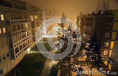 Modern houses at midnight Stock Photo