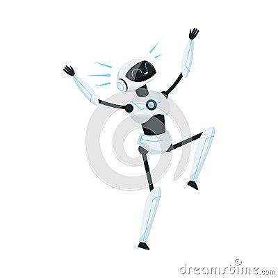 Modern Humanoid or Robotic Device with Iron Limbs Jumping with Joy Vector Illustration Vector Illustration