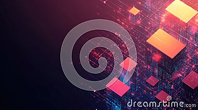 Modern Illustration of Abstract Geometric Background with Isometric Digital Blocks Representing Blockchain Concept and Stock Photo