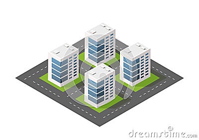 Isometric module city from urban building architecture. Vector Illustration