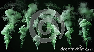 Modern illustration of green smoke clouds on a black background, showing bad odor, chemical toxic gas, mist over a magic Cartoon Illustration