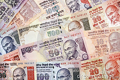 Modern Indian Rupees Paper Currency Arrangement Stock Photo