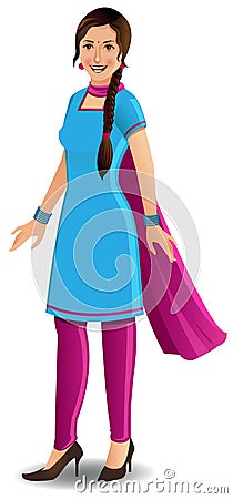 Modern Indian woman in Salwar Kameez Vector Illustration