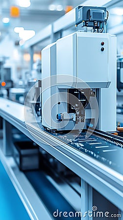 Modern Industrial Automation with Robotics Assembling Circuit Boards Stock Photo