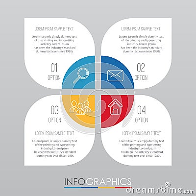 Modern Info-graphic Template for Business with four steps multi-Color design, labels design, Vector info-graphic element, Flat sty Stock Photo