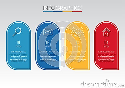 Modern Info-graphic Template for Business with four steps multi-Color design, labels design, Vector info-graphic element, Flat sty Vector Illustration