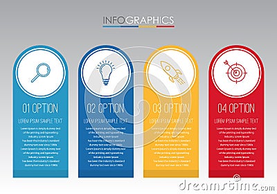 Modern Info-graphic Template for Business with four steps multi-Color design, labels design, Vector info-graphic element, Flat sty Stock Photo