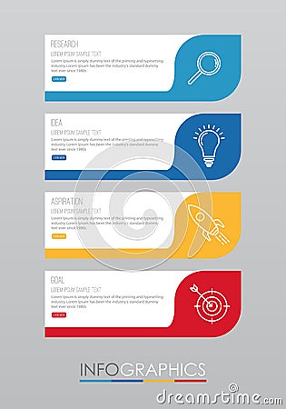 Modern Info-graphic Template for Business with four steps multi-Color design, labels design, Vector info-graphic element, Flat sty Vector Illustration