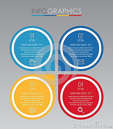 Modern Info-graphic Template for Business with four steps multi-Color design, labels design, Vector info-graphic element, Flat sty Vector Illustration