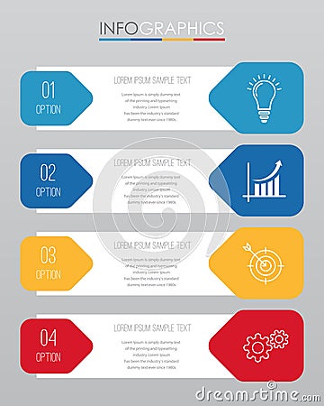 Modern Info-graphic Template for Business with four steps multi-Color design, labels design, Vector info-graphic element, Flat sty Vector Illustration