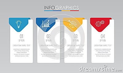 Modern Info-graphic Template for Business with four steps multi-Color design, labels design, Vector info-graphic element, Flat sty Stock Photo