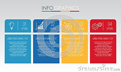 Modern Info-graphic Template for Business with four steps multi-Color design, labels design, Vector info-graphic element, Flat sty Vector Illustration