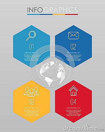 Modern Info-graphic Template for Business with four steps multi-Color design, labels design, Vector info-graphic element, Flat sty Stock Photo