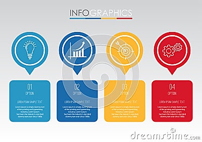 Modern Info-graphic Template for Business with four steps multi-Color design, labels design, Vector info-graphic element, Flat sty Stock Photo