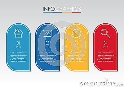 Modern Info-graphic Template for Business with four steps multi-Color design, labels design, Vector info-graphic element, Flat sty Stock Photo