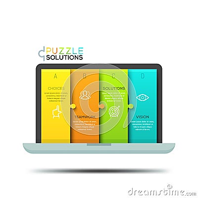 Modern infographic design template, jigsaw puzzle in shape of laptop screen Vector Illustration