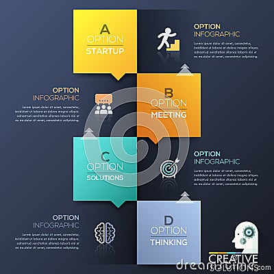 Modern infographic design template - 4 lettered colorful squares with arrows Vector Illustration