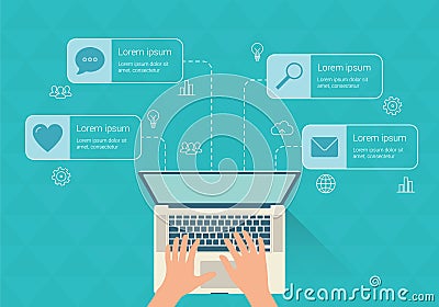 Modern infographic with laptop. Flat design Vector Illustration