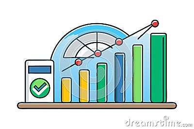 Modern infographic style vector image showing financial performance trends with bar graphs, analytics dials, and growth indicators Vector Illustration