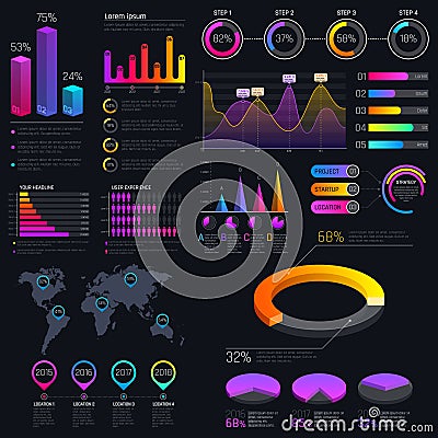 Modern modern infographic vector template with statistics graphs and finance charts Vector Illustration