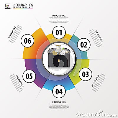 Modern infographics options banner with 6-part pie. Vector illustration Vector Illustration