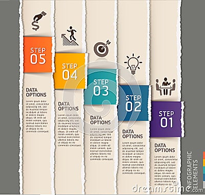 Modern infographics template torn paper style. Vector Illustration