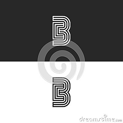 Modern initials CB logo creative monogram, minimal style parallel thin lines black and white design, couple two letters C and B, Vector Illustration
