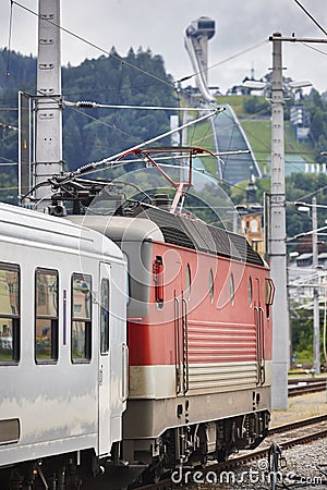 Innsbruck railway station. Austrian transportation. European destination Stock Photo