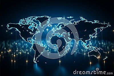 A modern, interconnected world map as the backdrop for web design Stock Photo