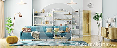 Interior of modern living room panorama 3d rendering Stock Photo