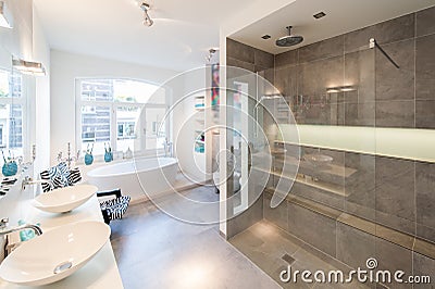 Modern interior of a bath room with big shower cabin Stock Photo