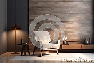 Modern interior design armchair soft lights. Generate Ai Stock Photo