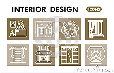 Modern interior design Infographic design template. Home deco inphographic visualization with eight steps square design Vector Illustration