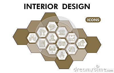 Modern interior design Infographic design template. Home deco inphographic visualization with twelve steps hexagon Vector Illustration