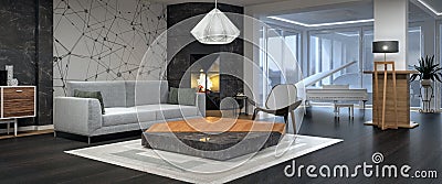 Modern interior design of living room Stock Photo