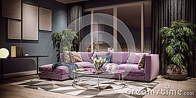 Modern interior design of living room, Taiwan, Taipei city skyline Stock Photo