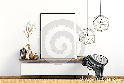 Modern interior with dresser. Poster mock up. Cartoon Illustration