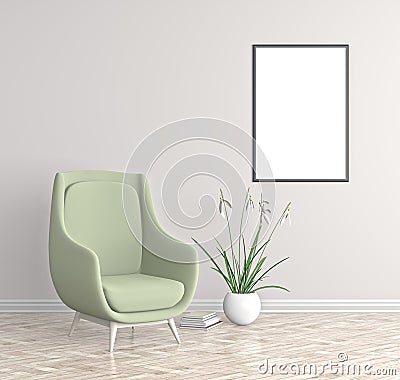 Modern interior with empty poster mock up. Hipster living room. Cartoon Illustration