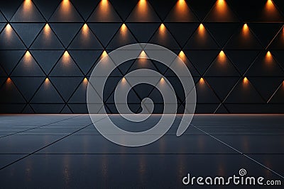 modern interior featuring gray concrete walls with triangular patterns and warm lighting creating stylish and inviting atmosph Stock Photo
