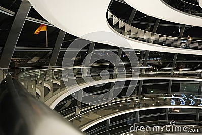 Modern interior of glass dome of Reichstag building in Berlin, Germany Editorial Stock Photo