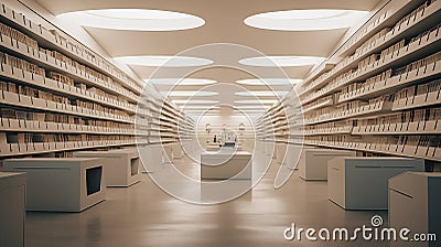 Modern interior archive room with archive boxes shelf folders documents data. File folder on sideboard Stock Photo