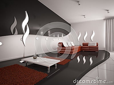 Modern interior of living room 3d Stock Photo