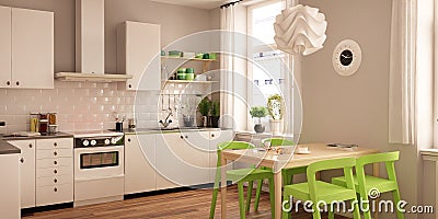 Modern interior of living room united with kitchen in scandinavian style Stock Photo