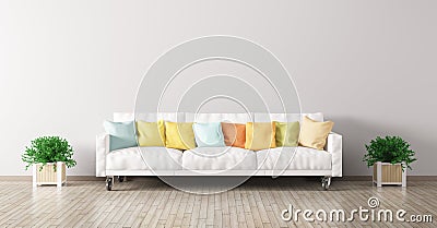 Modern interior of living room with white sofa 3d render Stock Photo