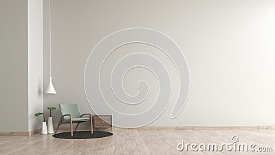 Modern interior living room wood floor white cement texture wall with green chair template for mock up 3d rendering. minimal livin Stock Photo