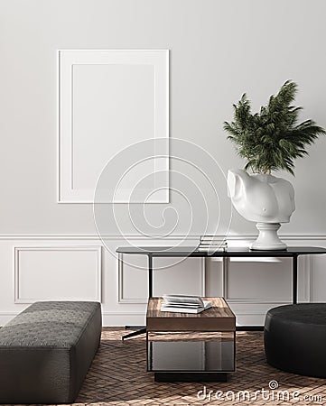 Modern interior, natural pastel colors room background with poster mock up Stock Photo