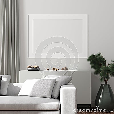 Modern interior, natural pastel colors room background with poster mock up Stock Photo