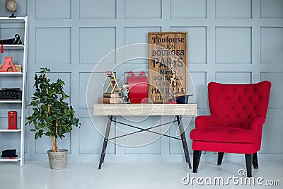 Modern interior room for school child with Desk and chair. Stock Photo