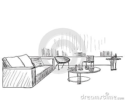 Modern interior room sketch. Living Vector Illustration