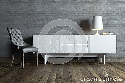 Modern interior room with white furniture and table lamp Stock Photo